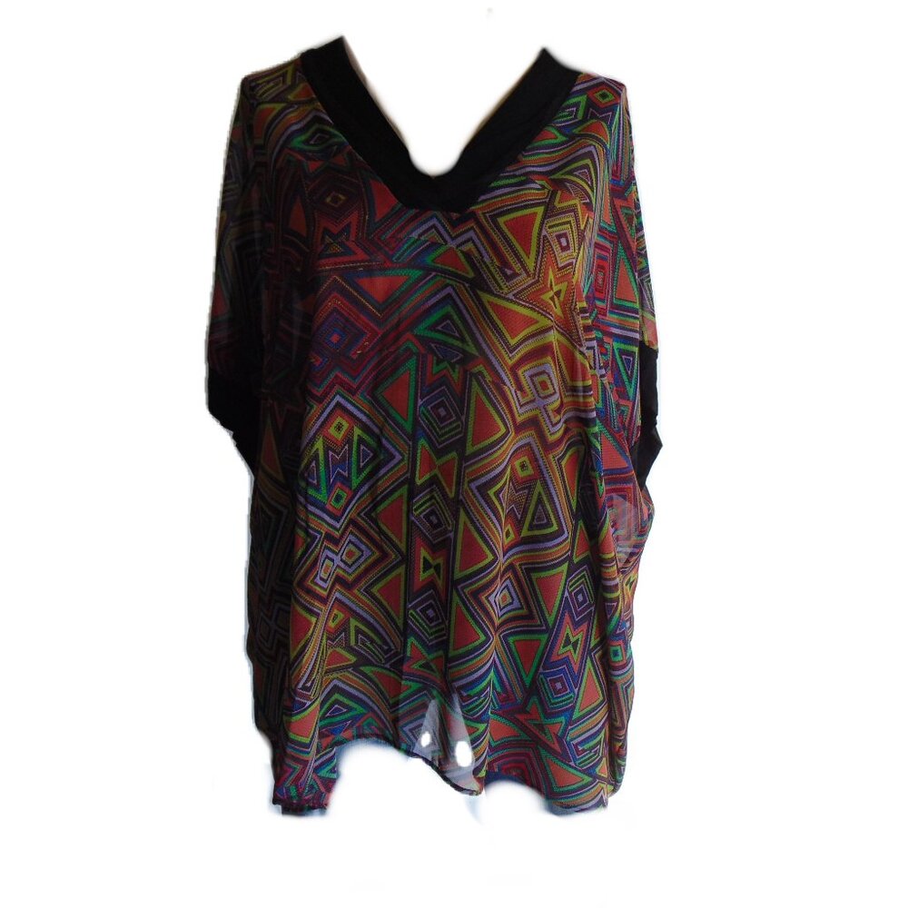 TRENDY PLUS SIZE WOMEN SHEAR BLOUSE SHORT SLEEVE BLACK TRIIM  SIZE 4X